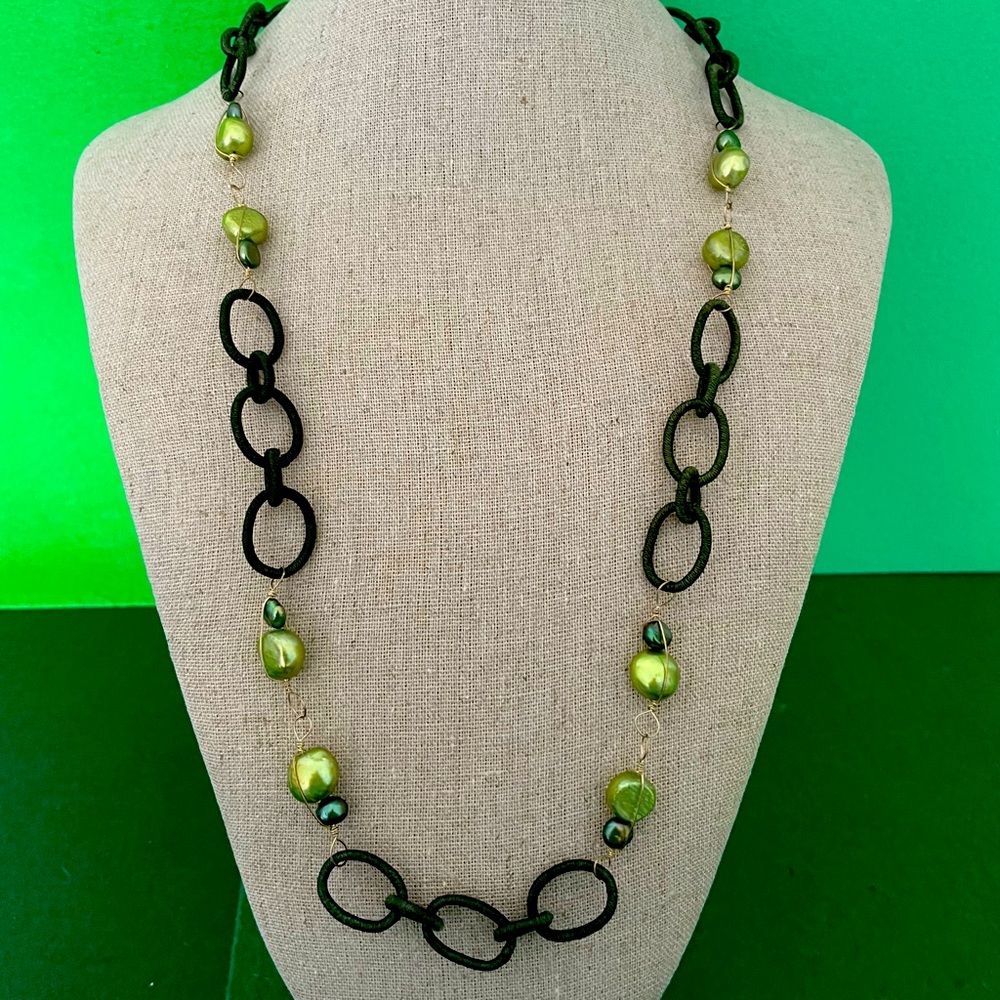 36” YG plated SS coil necklace with Pearls and Clasp